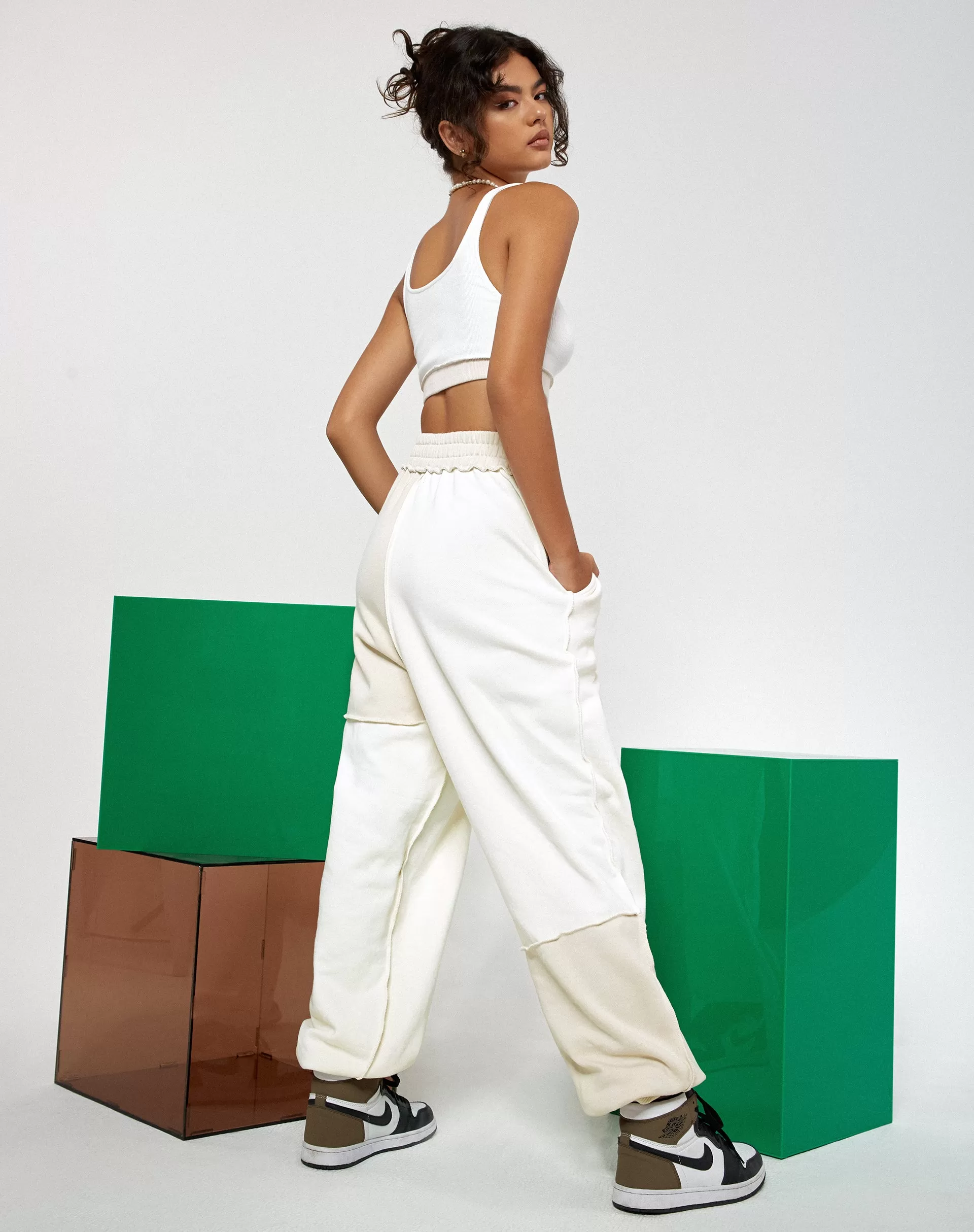 Ricci Crop Top in Panelled Ivory and Winter White