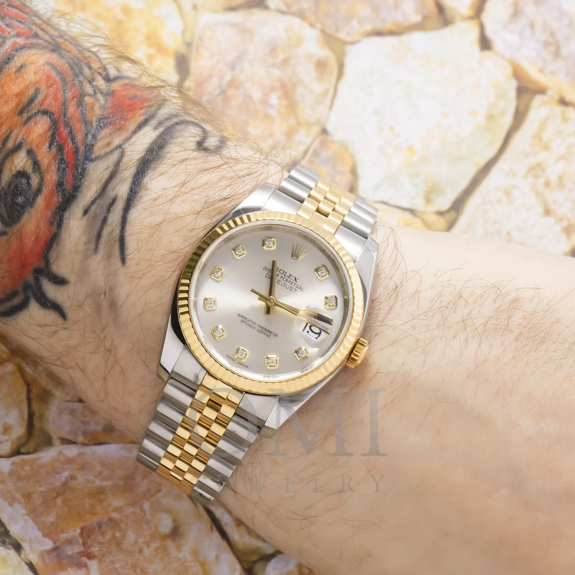 Rolex Oyster Perpetual Datejust 116233 36MM Silver Diamond Dial With Two Tone Jubilee Bracelet