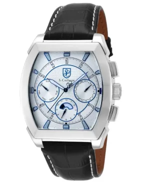 S.Coifman Mens Tonneau Day/Date Watch - White Dial - Stainless - Leather Strap