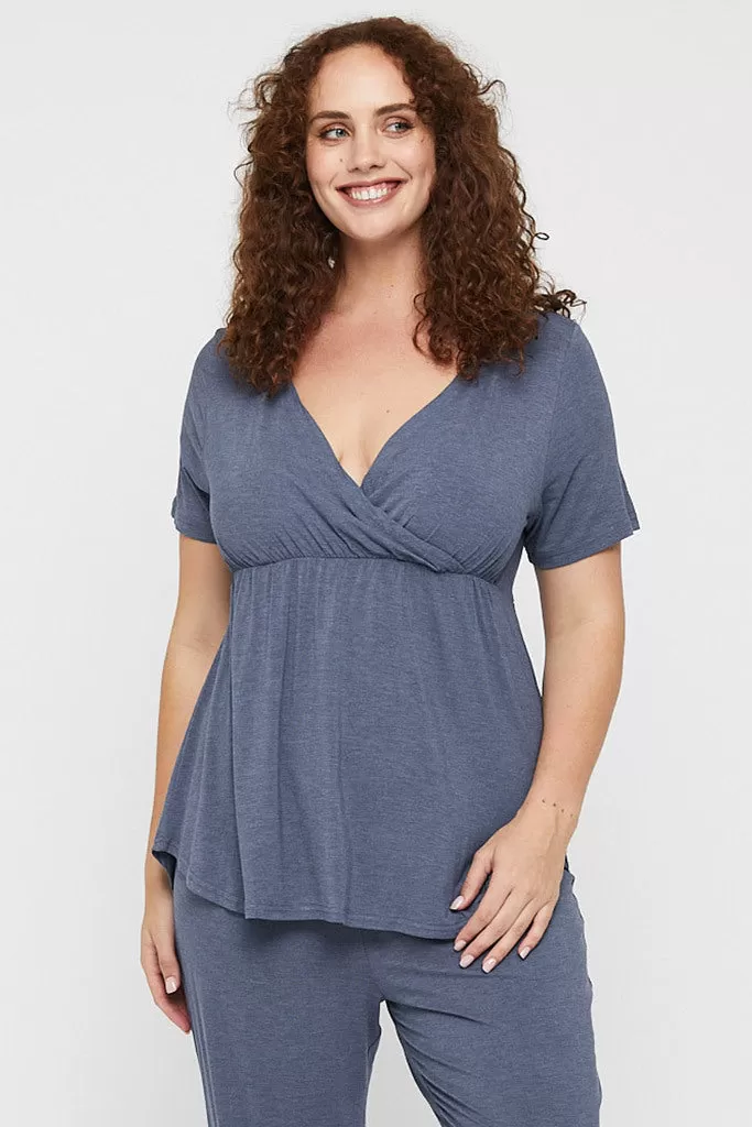 Short Sleeve Cross Front PJ Top - Twilight