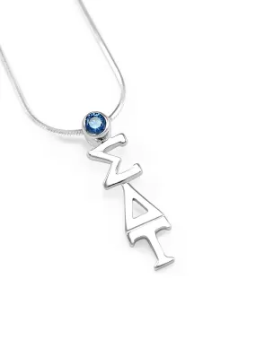 Sigma Delta Tau Sterling Silver pendant with Blue Crystal