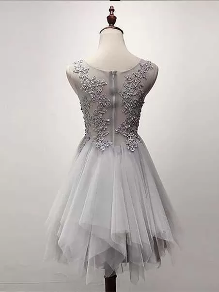 Silver Tulle Homecoming Dress Lace Cheap Party Homecoming Dress ER112