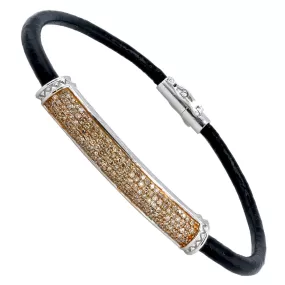 Sterling silver champagne diamonds 0.75CT leather ladys bracelet-102976