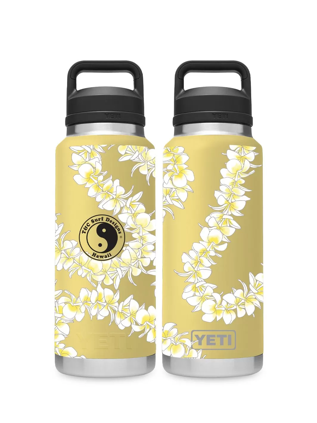 T&C Surf 26 oz Plumeria Lei Rambler Yeti Bottle with Chug Cap