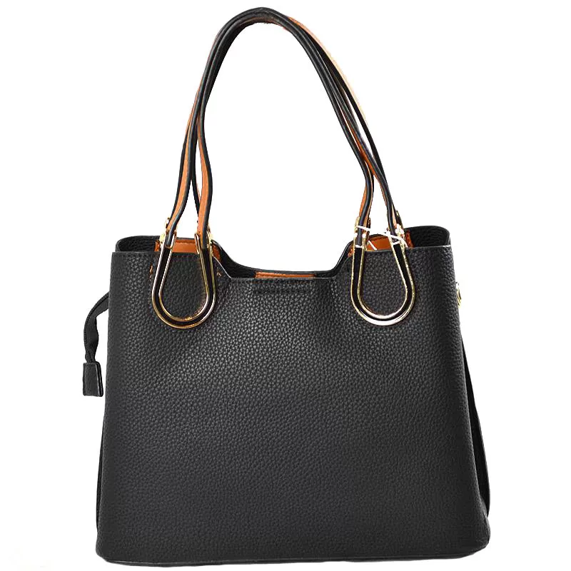 Textured Faux Leather Horseshoe Handle Women's Tote Bag