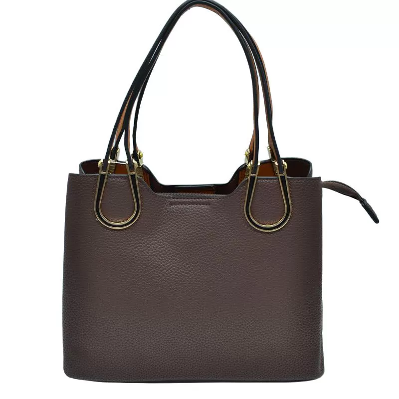 Textured Faux Leather Horseshoe Handle Women's Tote Bag