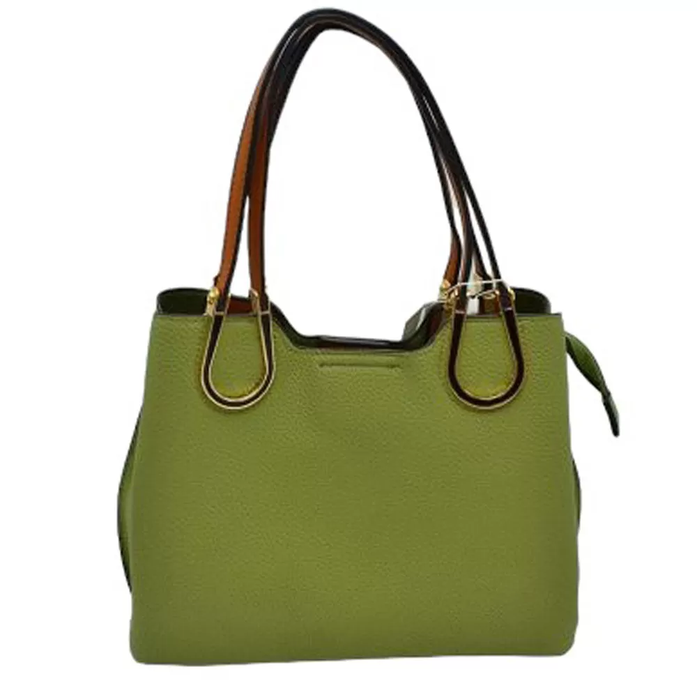 Textured Faux Leather Horseshoe Handle Women's Tote Bag