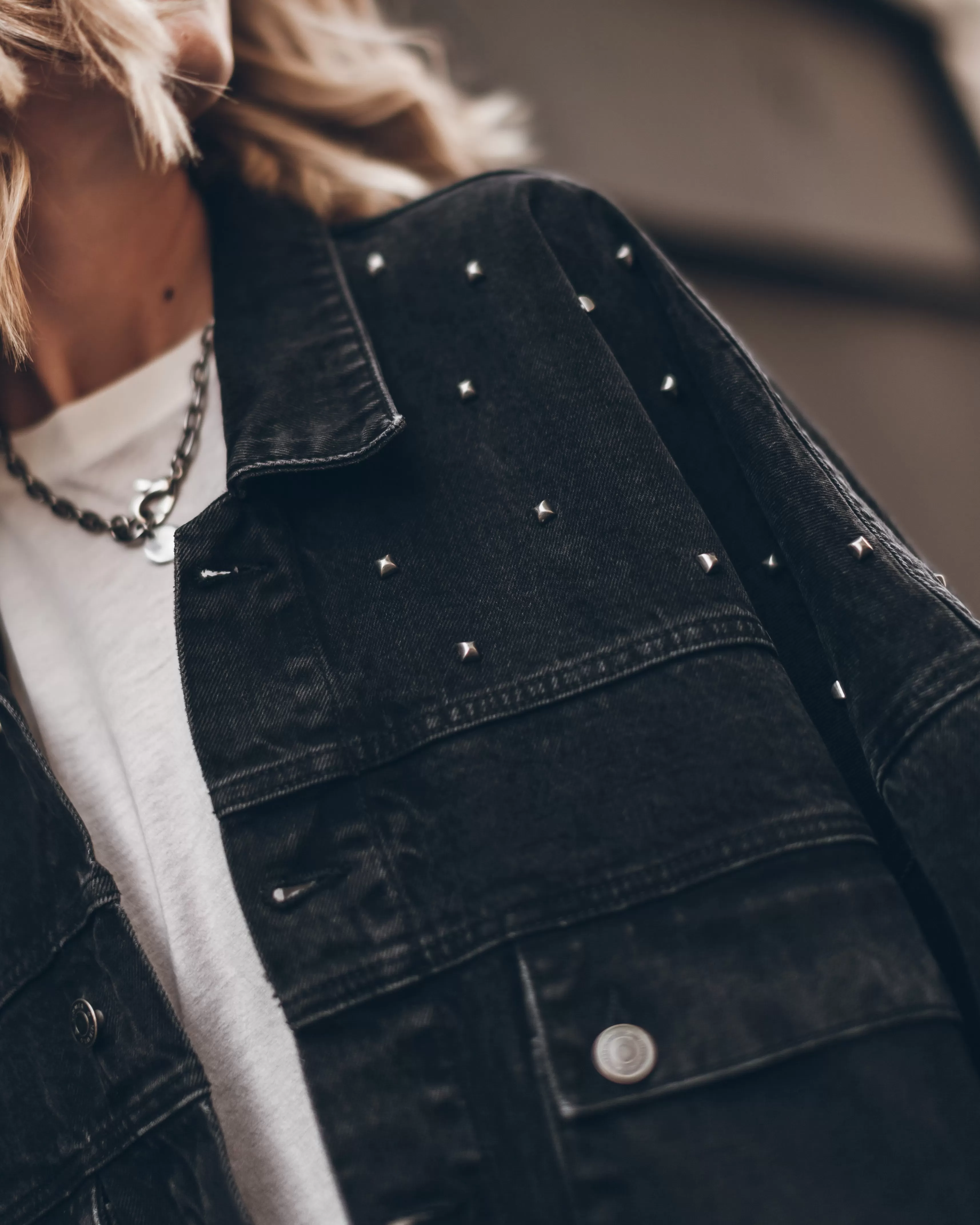 The Black Studded Denim Jacket