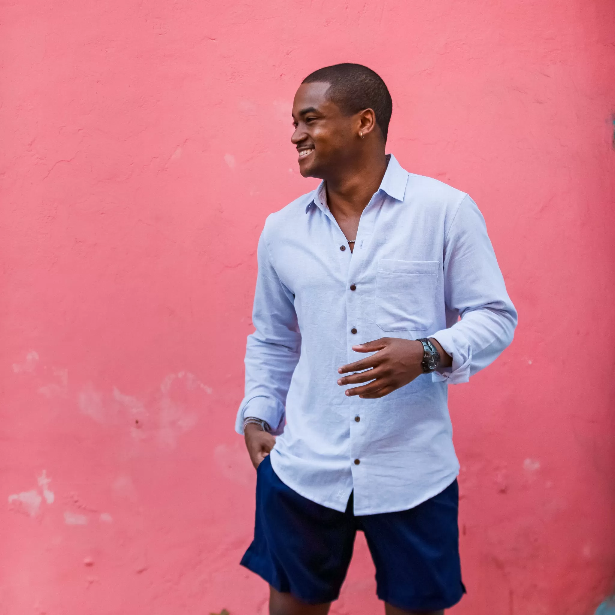 The Ice Breaker - Long Sleeve Blue Linen Shirt