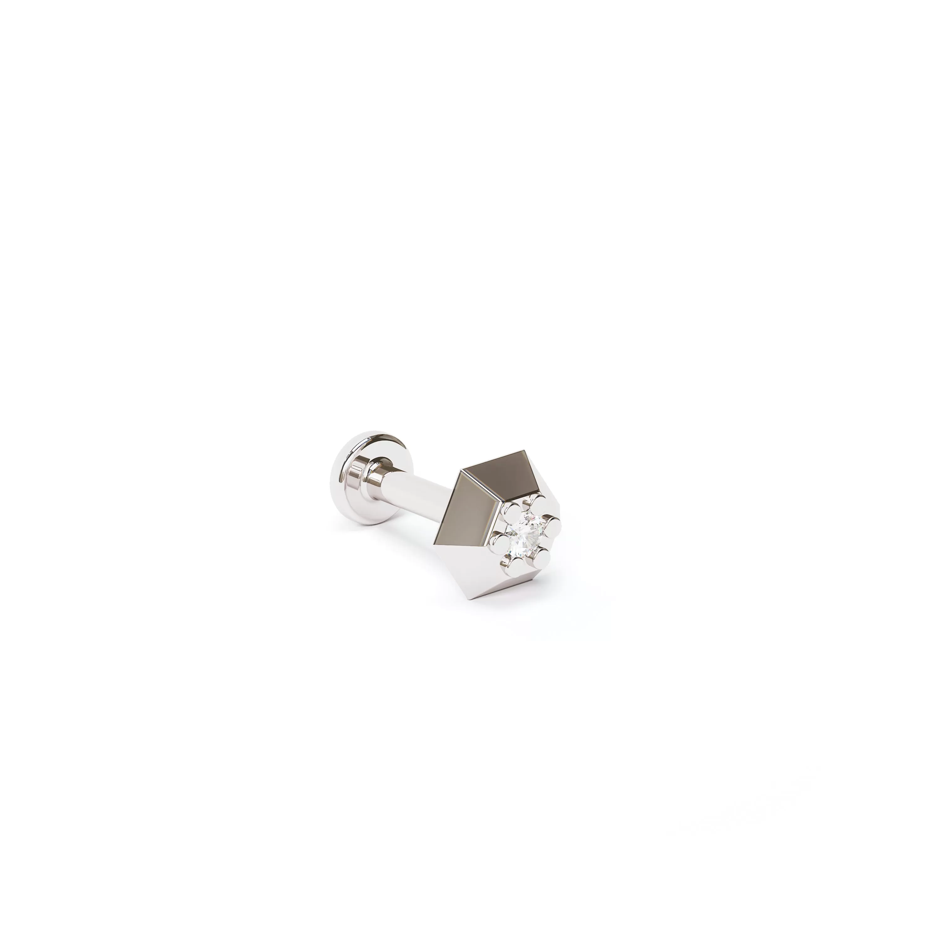 Tiny 14K Gold Diamond Hexagon Stud