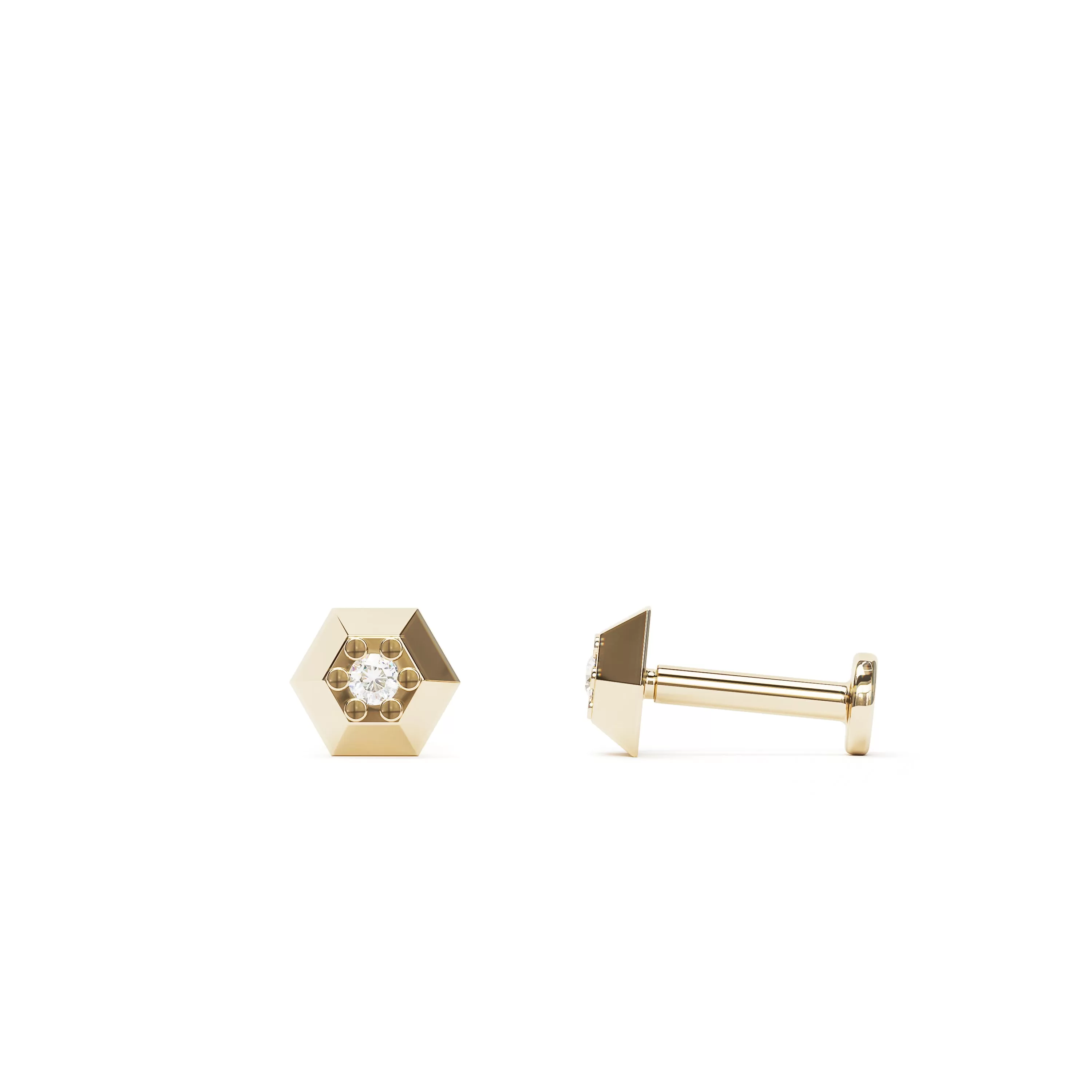 Tiny 14K Gold Diamond Hexagon Stud