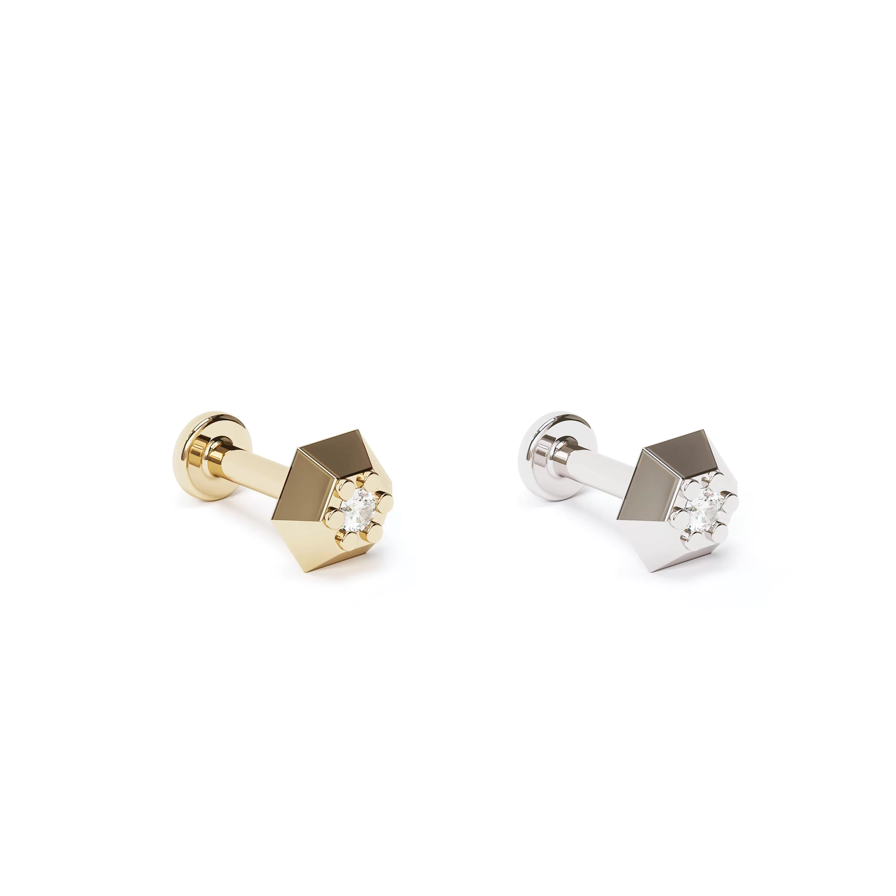 Tiny 14K Gold Diamond Hexagon Stud