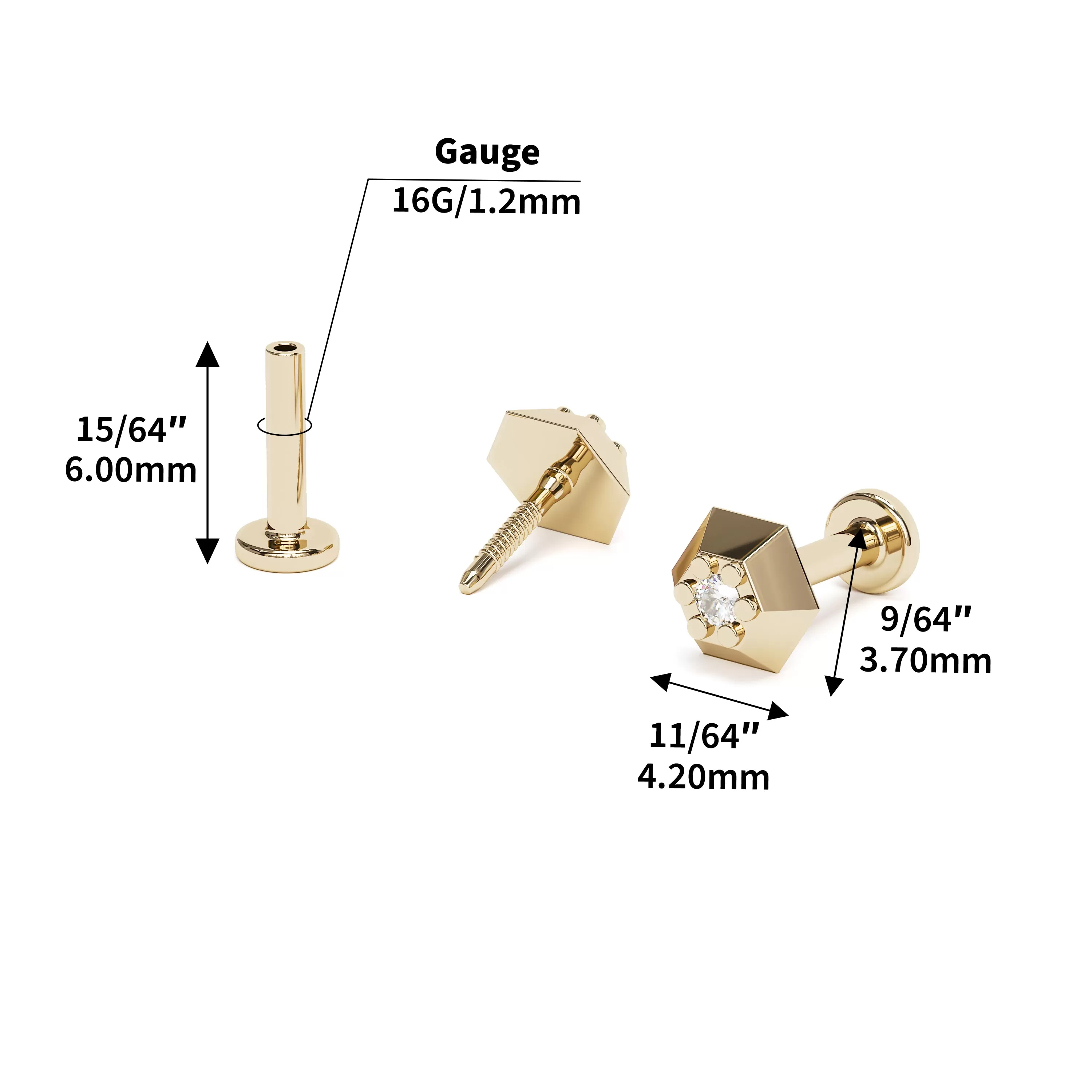 Tiny 14K Gold Diamond Hexagon Stud