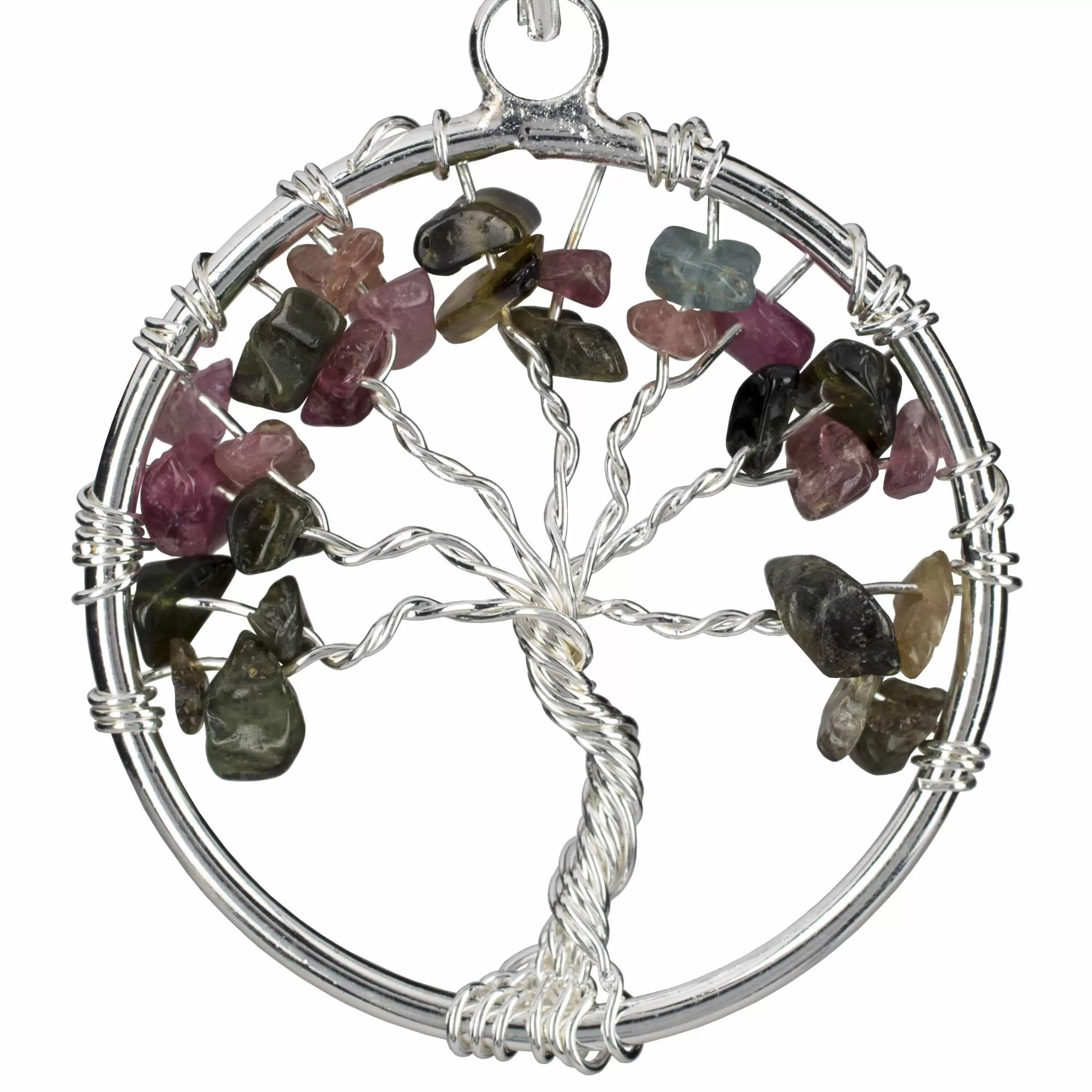 Tourmaline Chakra Gemstone Tree of Life Necklace & Stainless Steel Chain