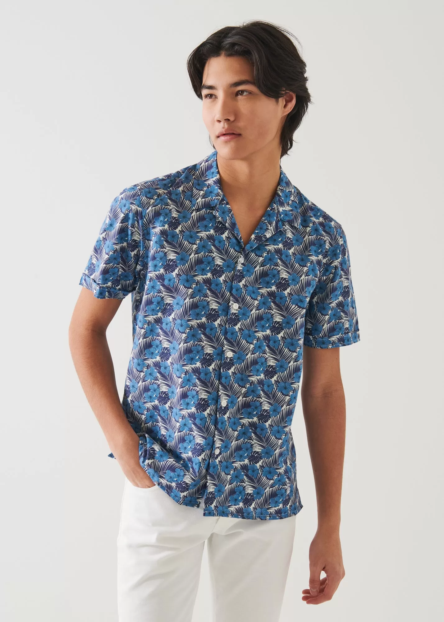 TROPICAL FLORAL PRINT COTTON SHIRT