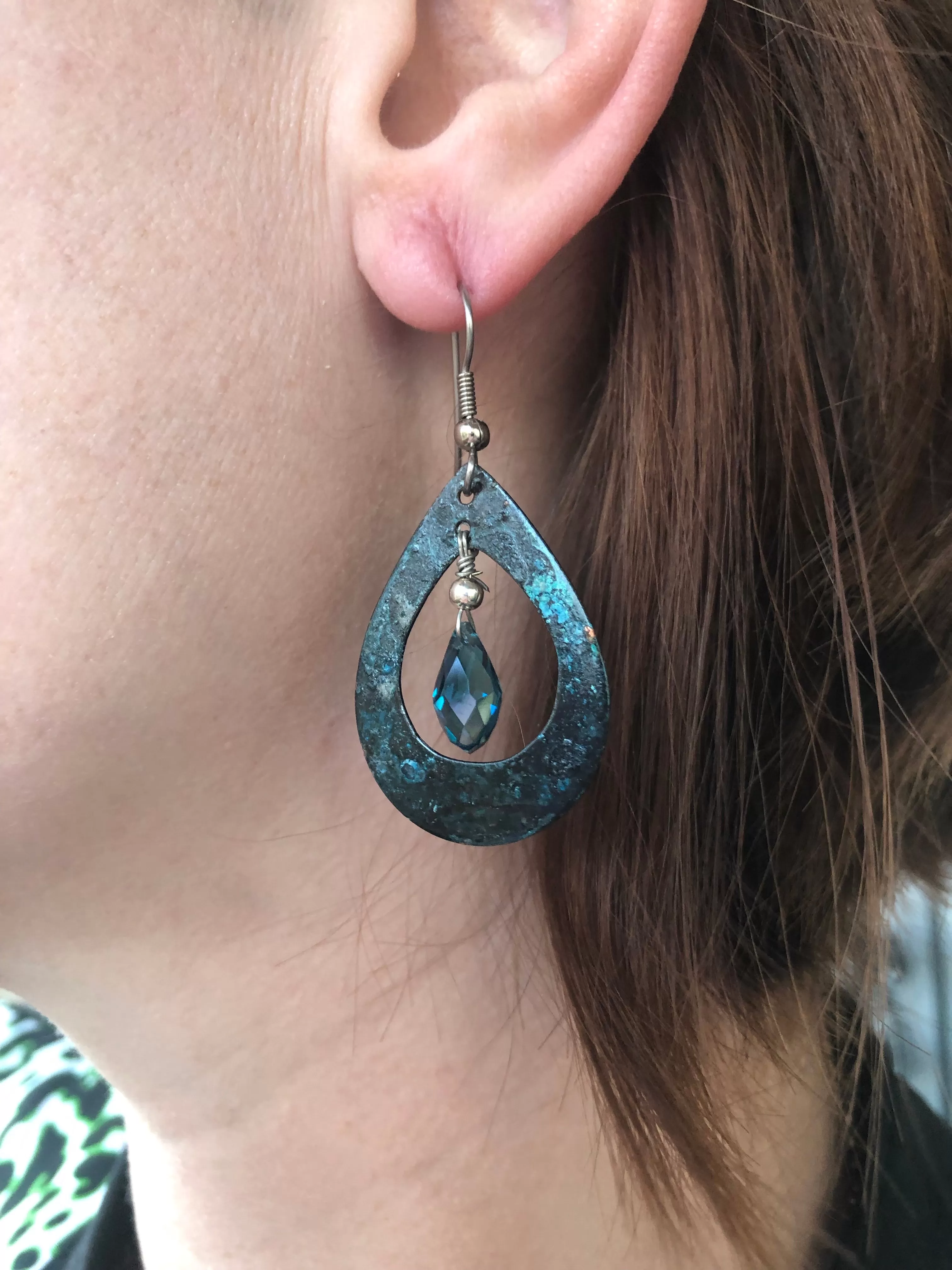 Turquoise Copper Patina Teardrop Earrings