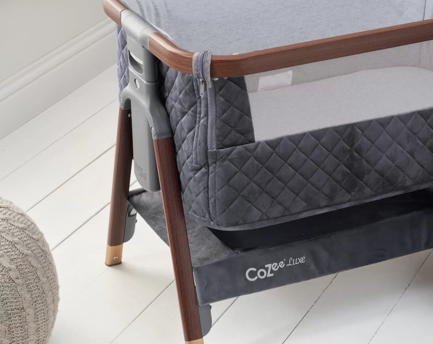 Tutti Bambini CoZee Luxe Bedside Crib - Walnut / Slate