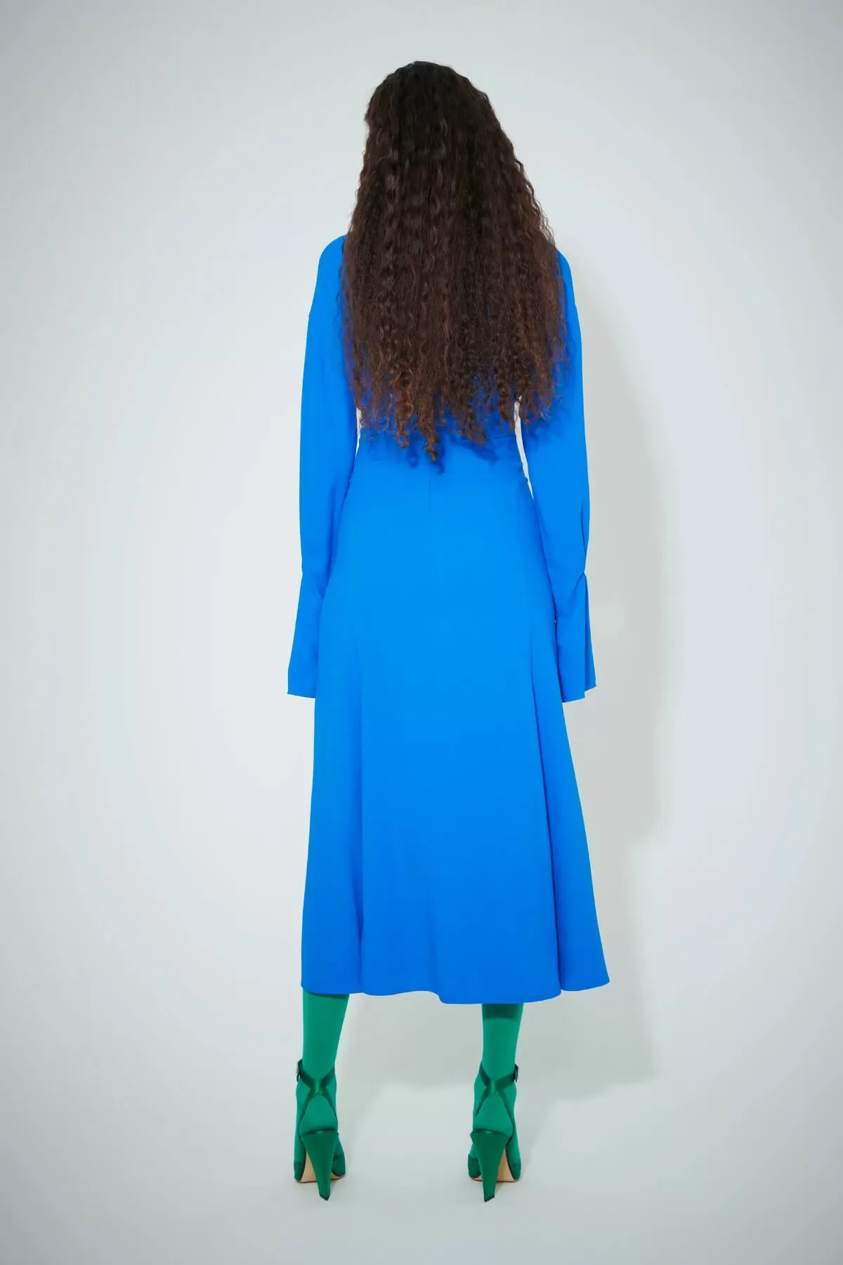 Victoria Beckham V Neck Fit & Flare Midi Dress - Bright Blue