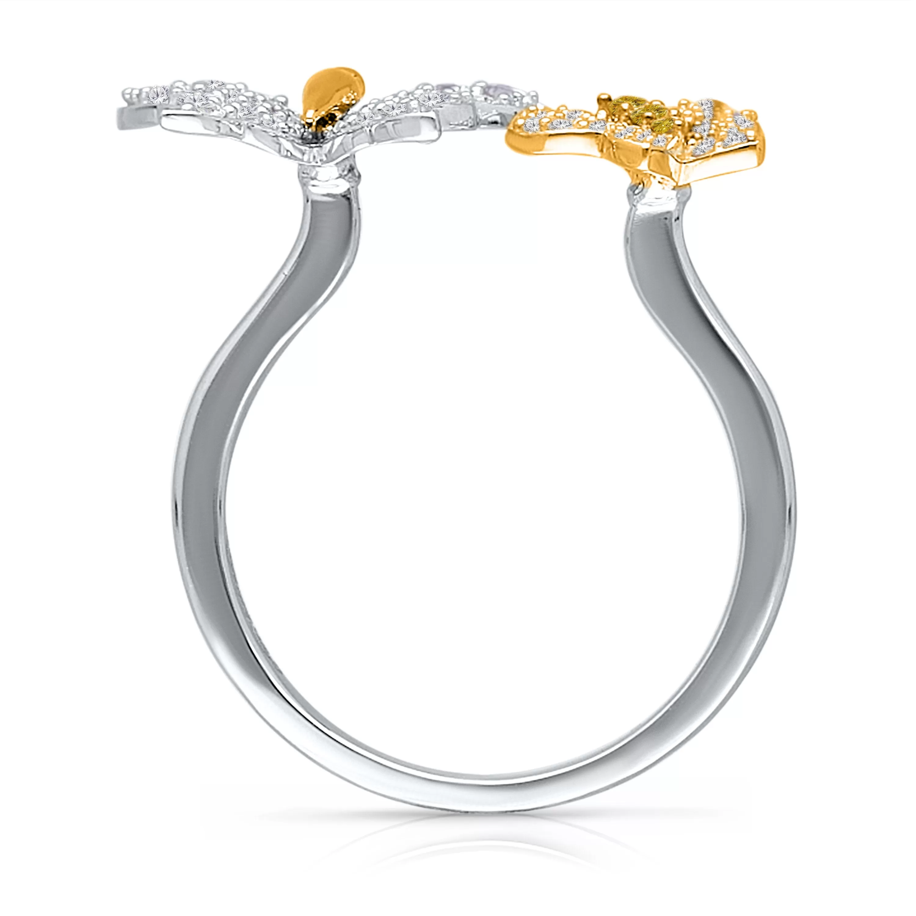 White Gold Yellow & White Diamond Butterfly Ring