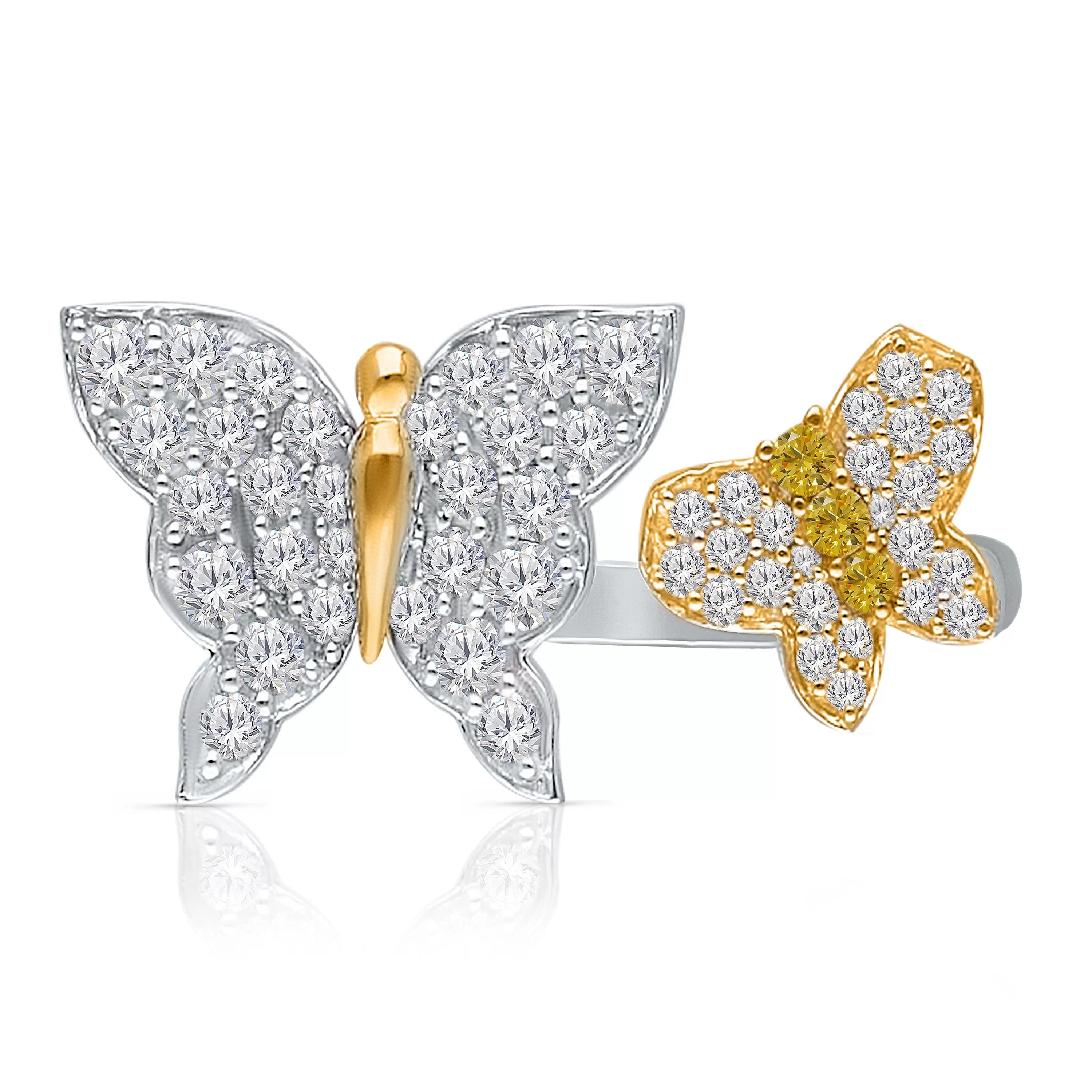 White Gold Yellow & White Diamond Butterfly Ring