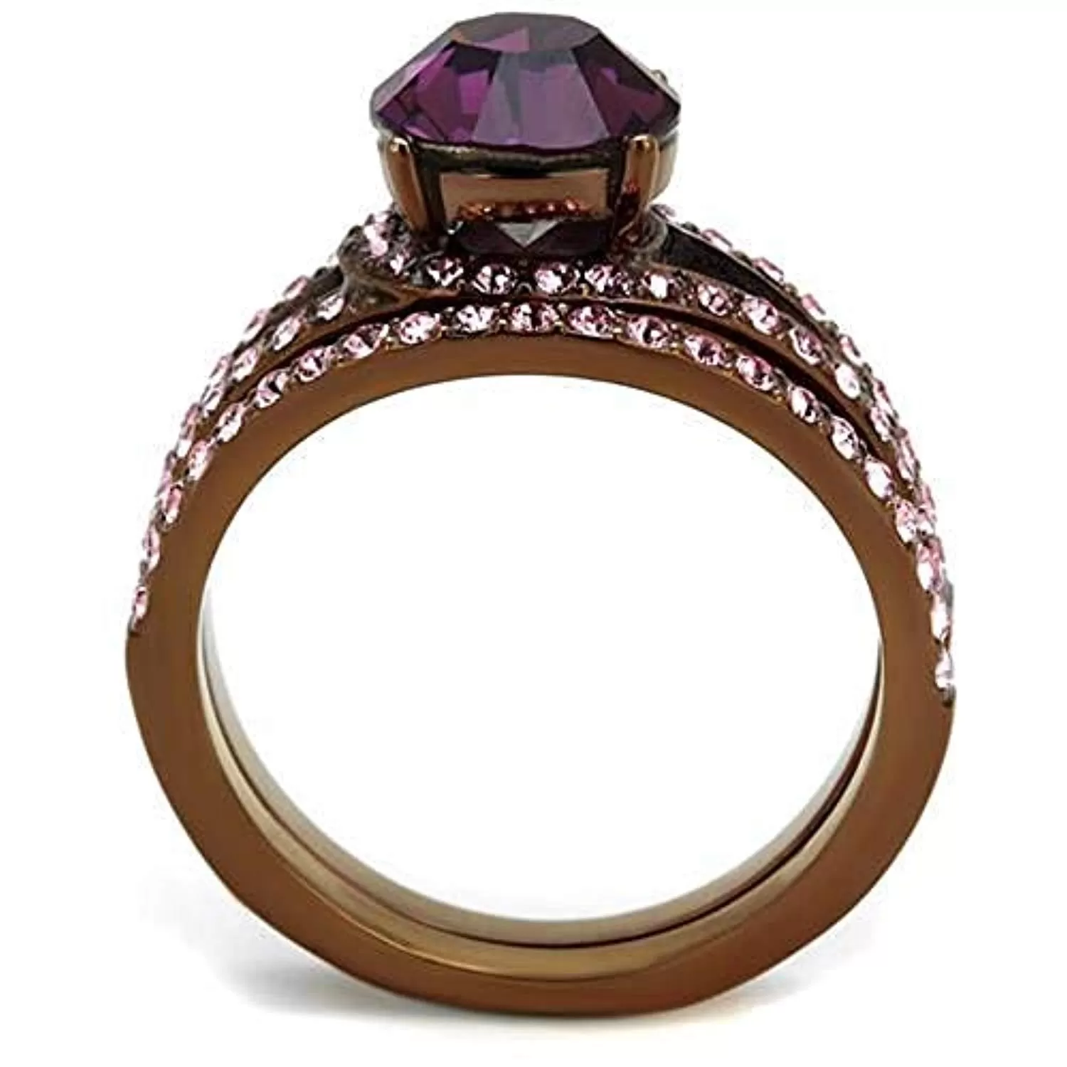 WildKlass Stainless Steel Ring IP Coffee Light Women Top Grade Crystal Amethyst