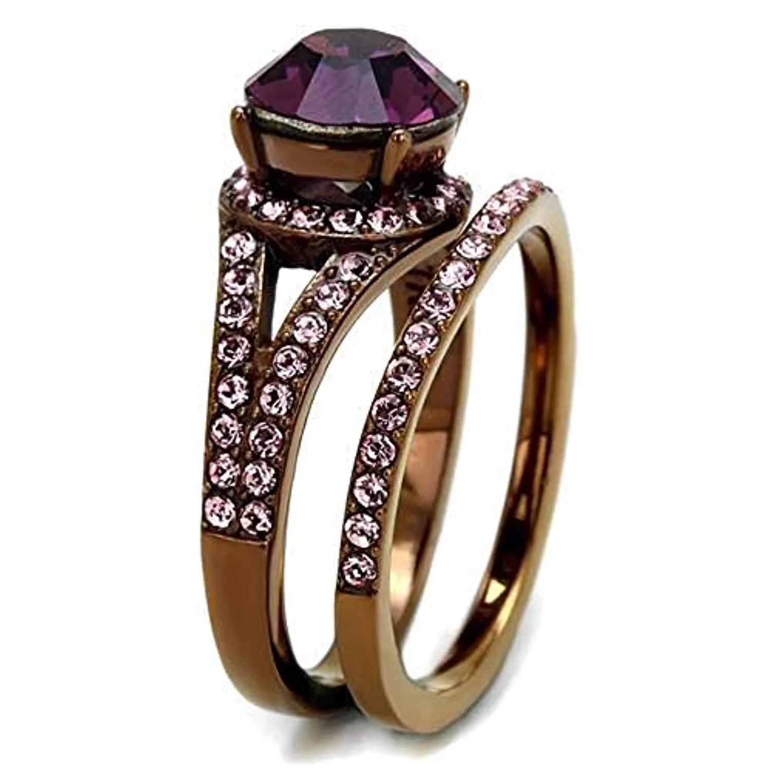 WildKlass Stainless Steel Ring IP Coffee Light Women Top Grade Crystal Amethyst