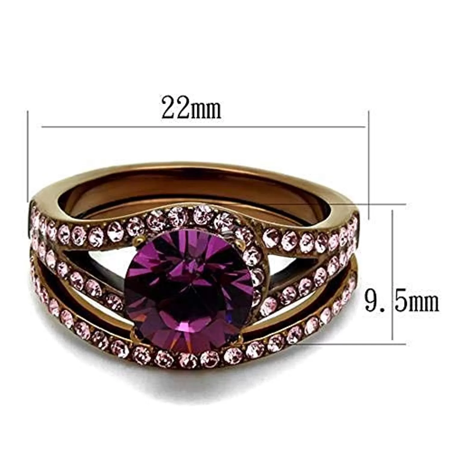 WildKlass Stainless Steel Ring IP Coffee Light Women Top Grade Crystal Amethyst