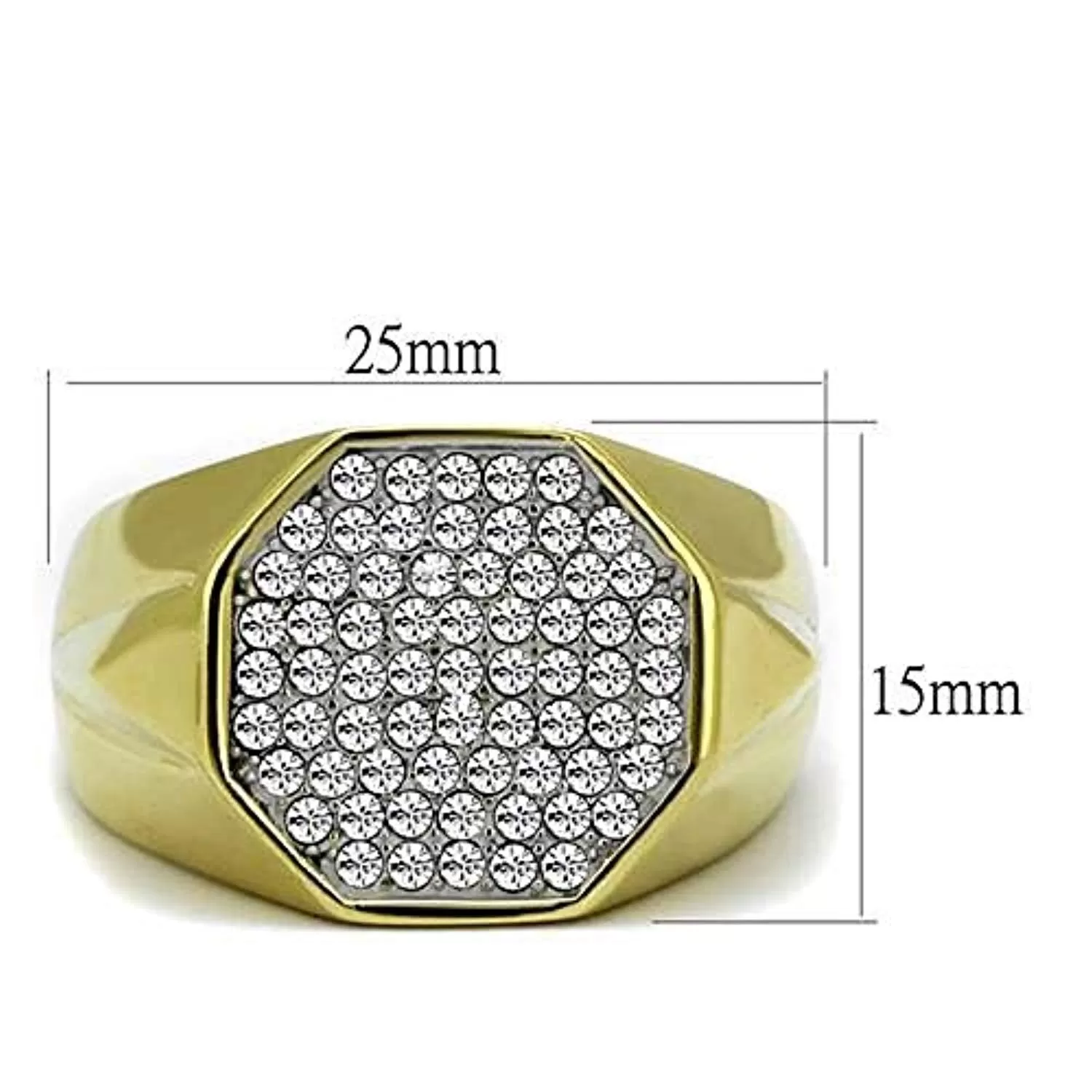 WildKlass Stainless Steel Ring Two-Tone IP Gold Men Top Grade Crystal Clear