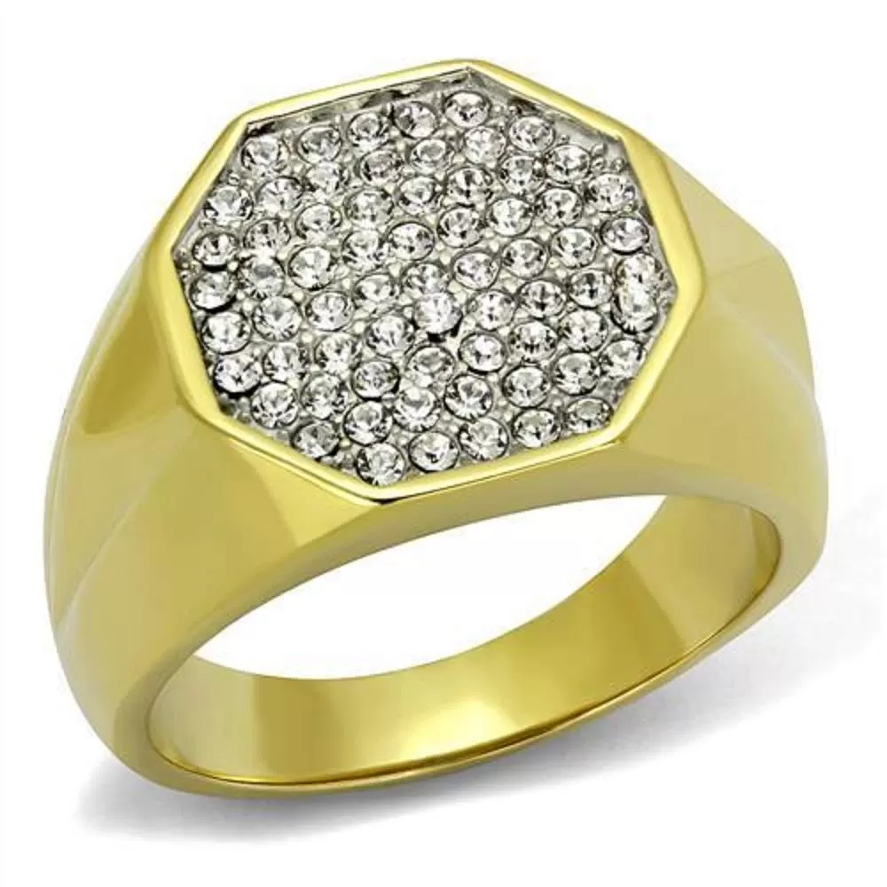 WildKlass Stainless Steel Ring Two-Tone IP Gold Men Top Grade Crystal Clear