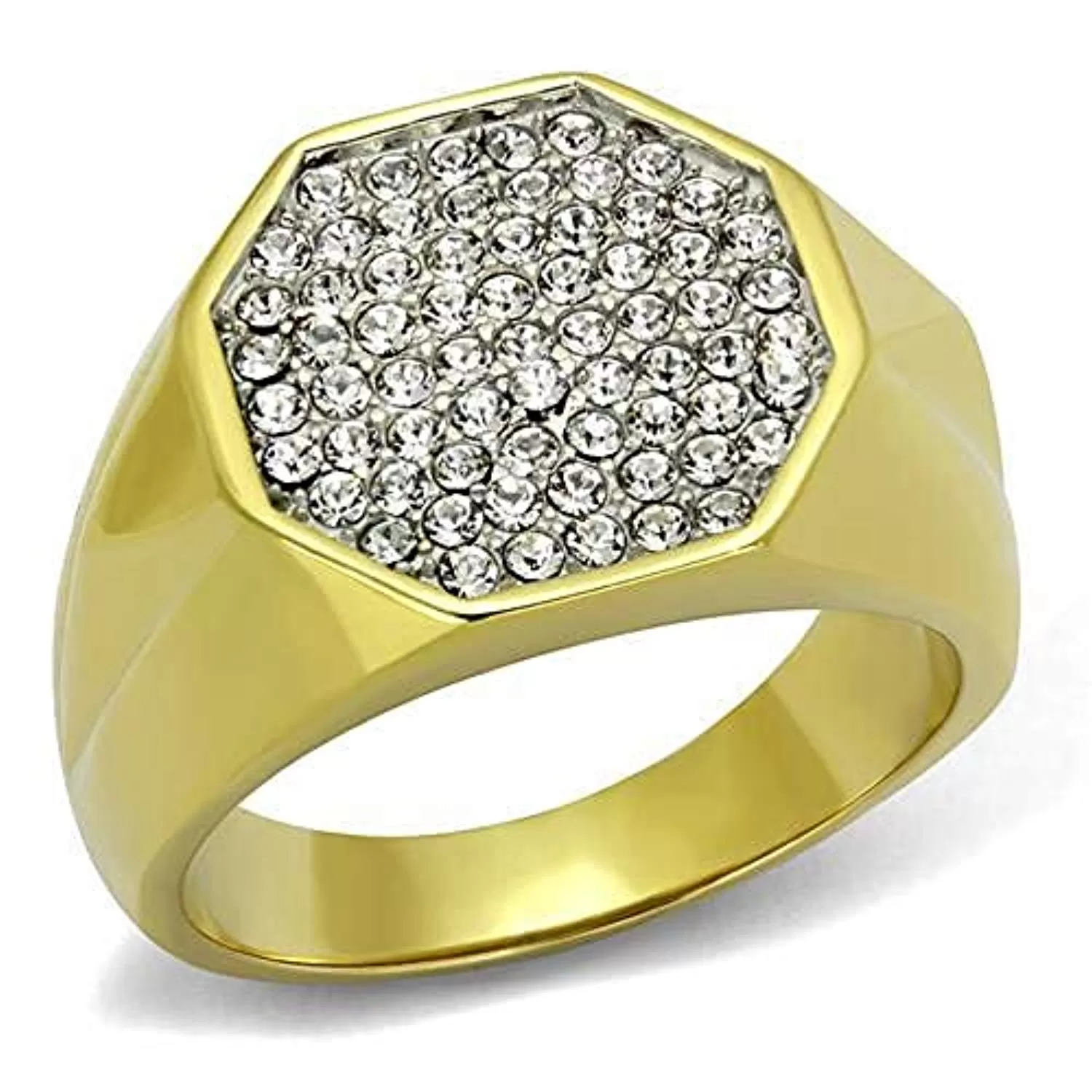 WildKlass Stainless Steel Ring Two-Tone IP Gold Men Top Grade Crystal Clear