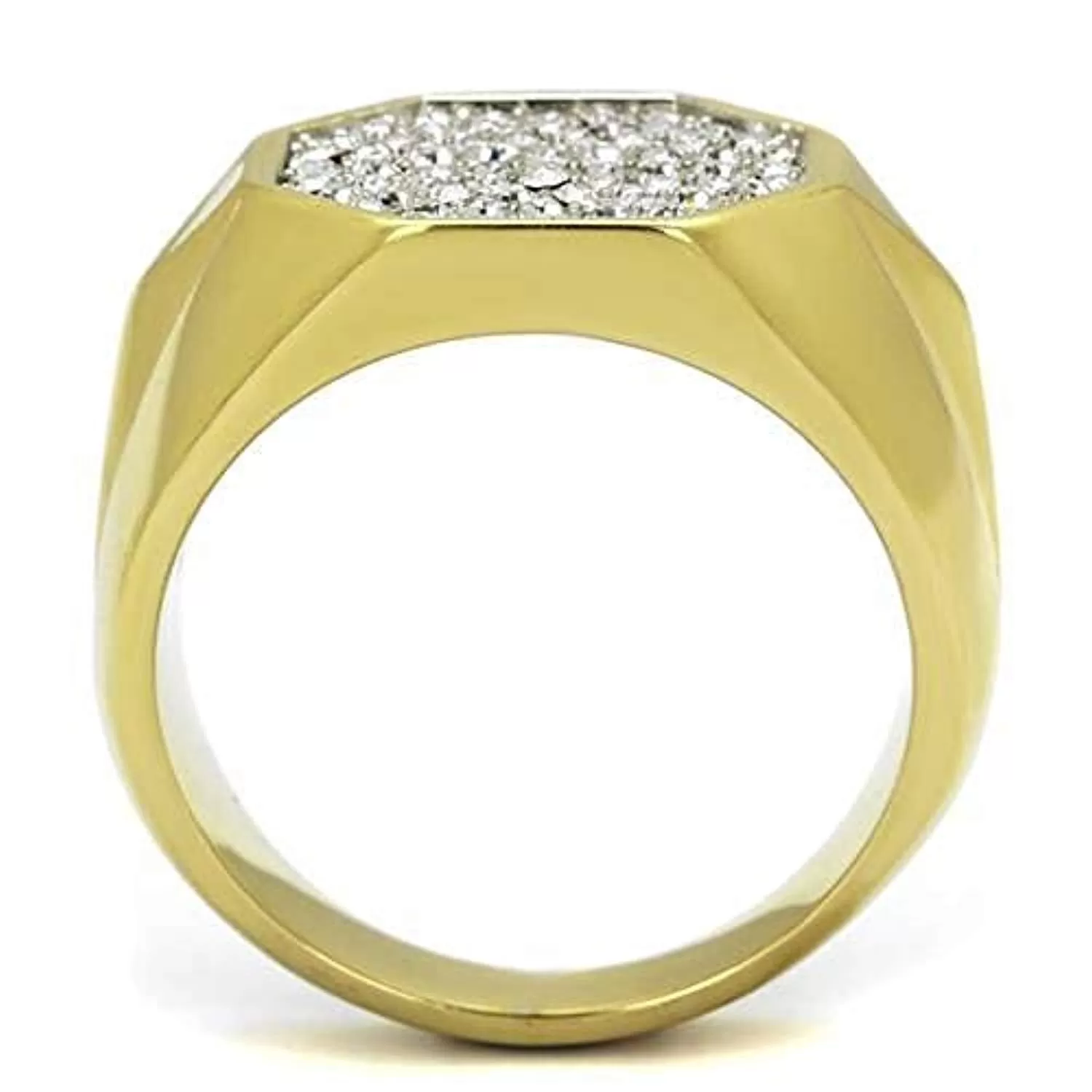 WildKlass Stainless Steel Ring Two-Tone IP Gold Men Top Grade Crystal Clear