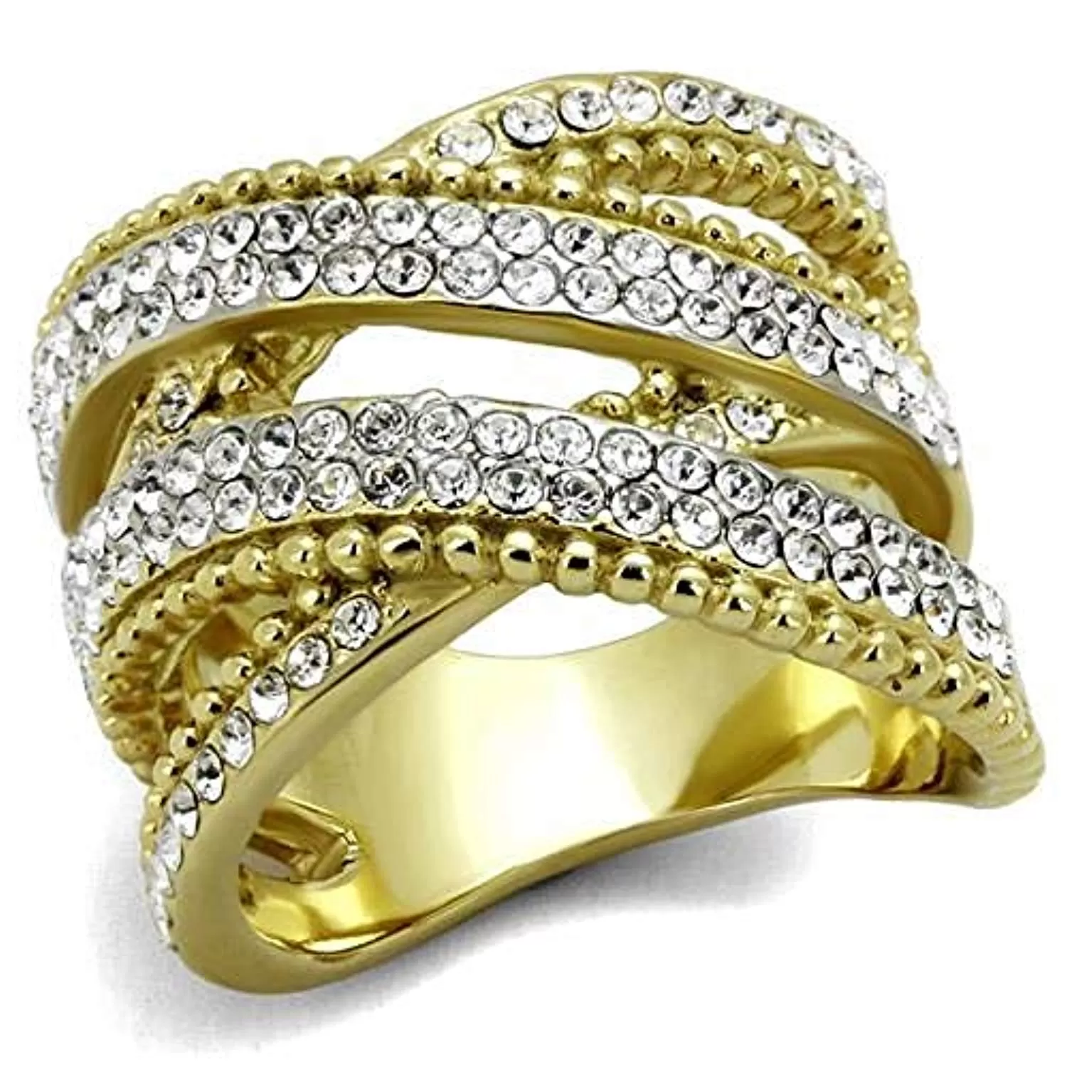 WildKlass Stainless Steel Ring Two-Tone IP Gold Women Top Grade Crystal Clear