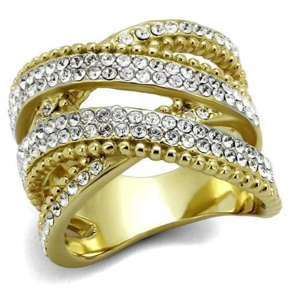 WildKlass Stainless Steel Ring Two-Tone IP Gold Women Top Grade Crystal Clear