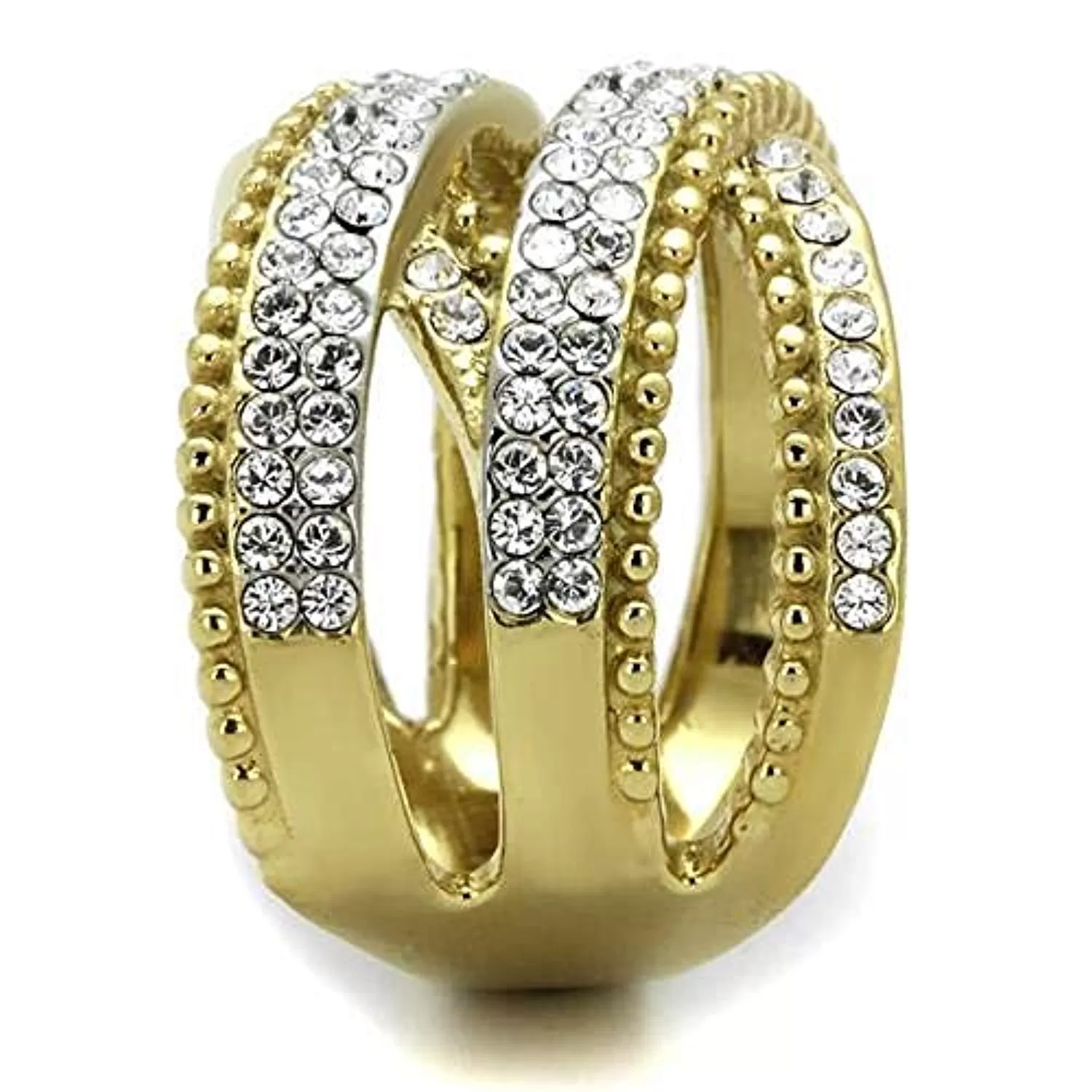 WildKlass Stainless Steel Ring Two-Tone IP Gold Women Top Grade Crystal Clear