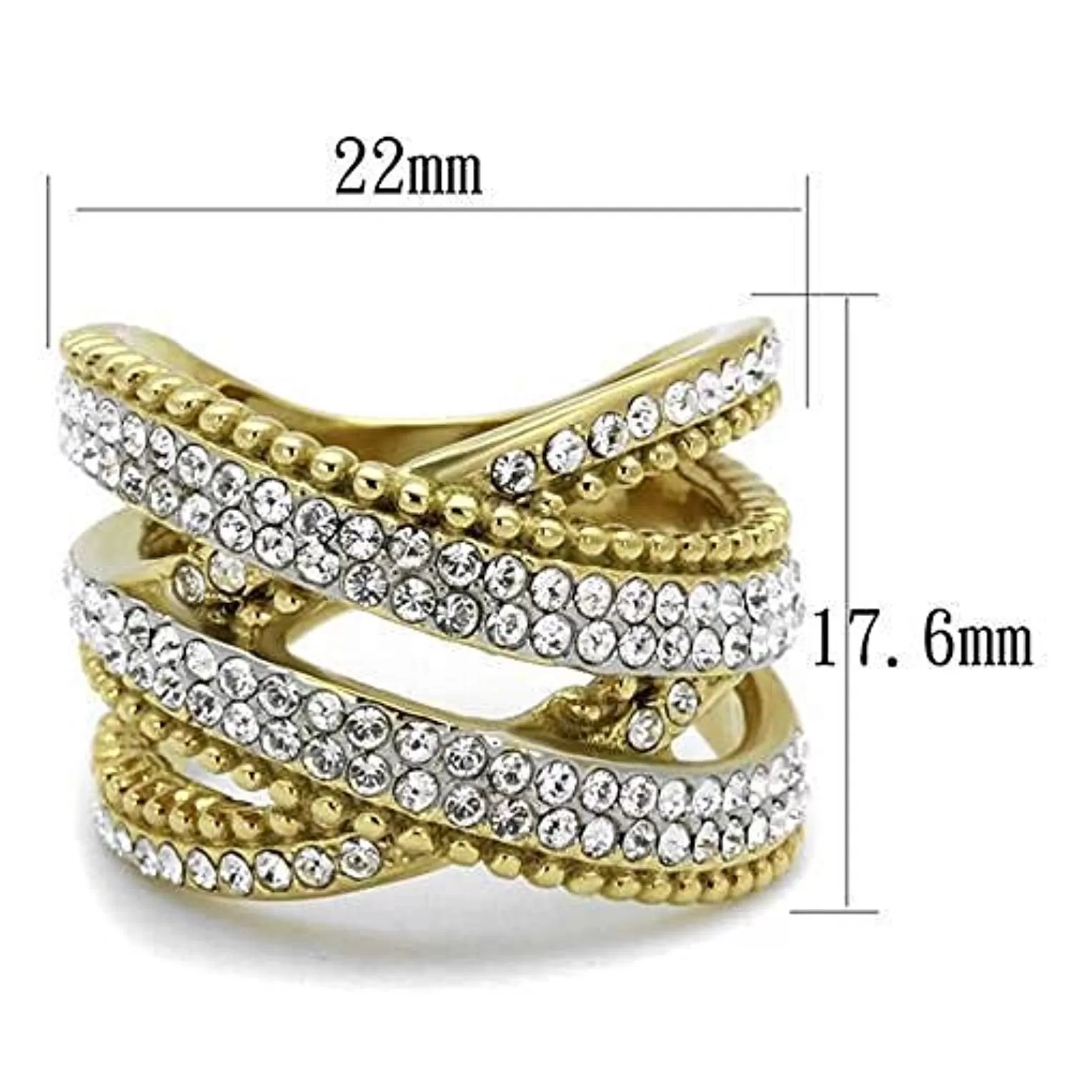 WildKlass Stainless Steel Ring Two-Tone IP Gold Women Top Grade Crystal Clear