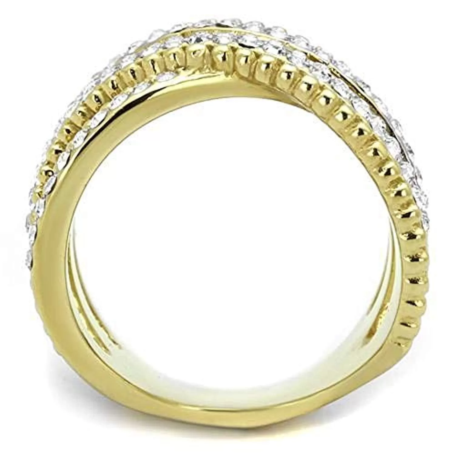 WildKlass Stainless Steel Ring Two-Tone IP Gold Women Top Grade Crystal Clear