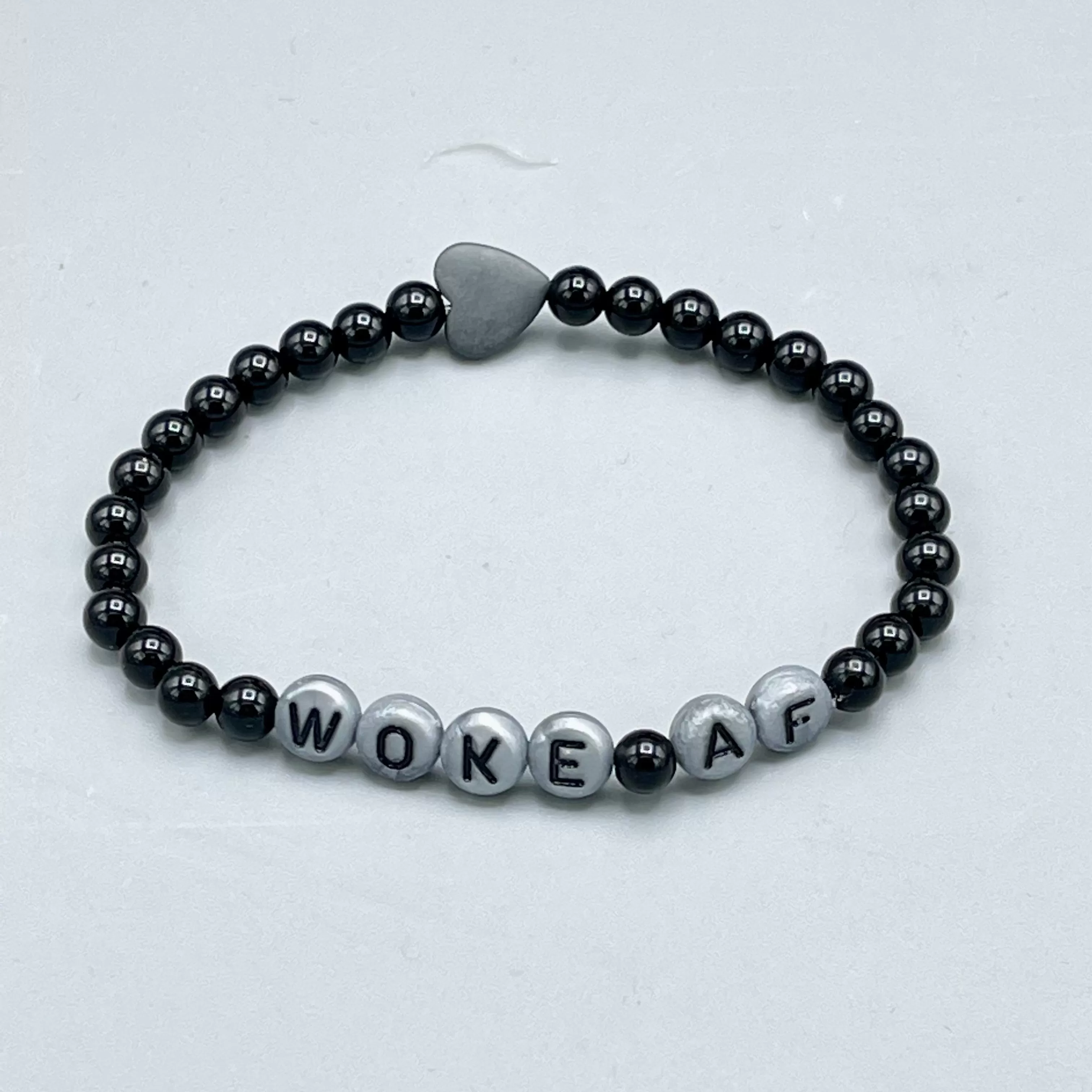 Woke AF Onyx and Hematite gemstone Bracelet