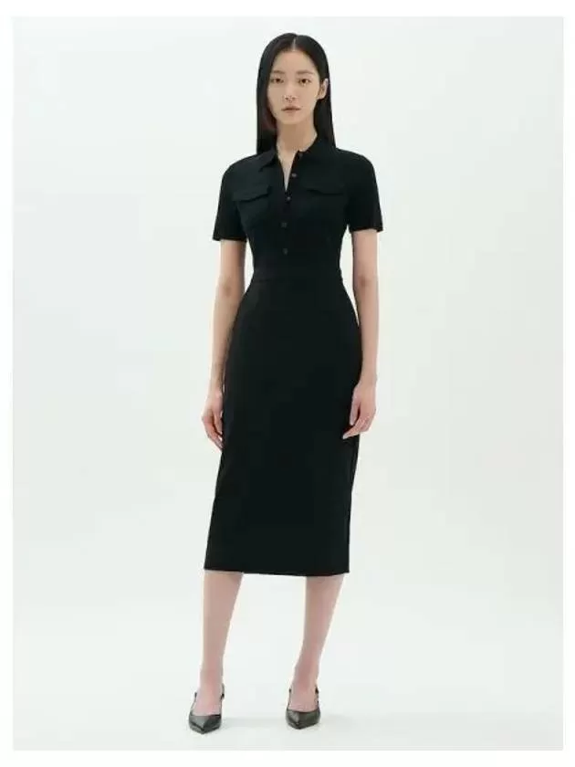 Women s Crepe Military Midi Dress One Piece Black Domestic Product