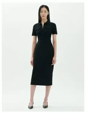 Women s Crepe Military Midi Dress One Piece Black Domestic Product