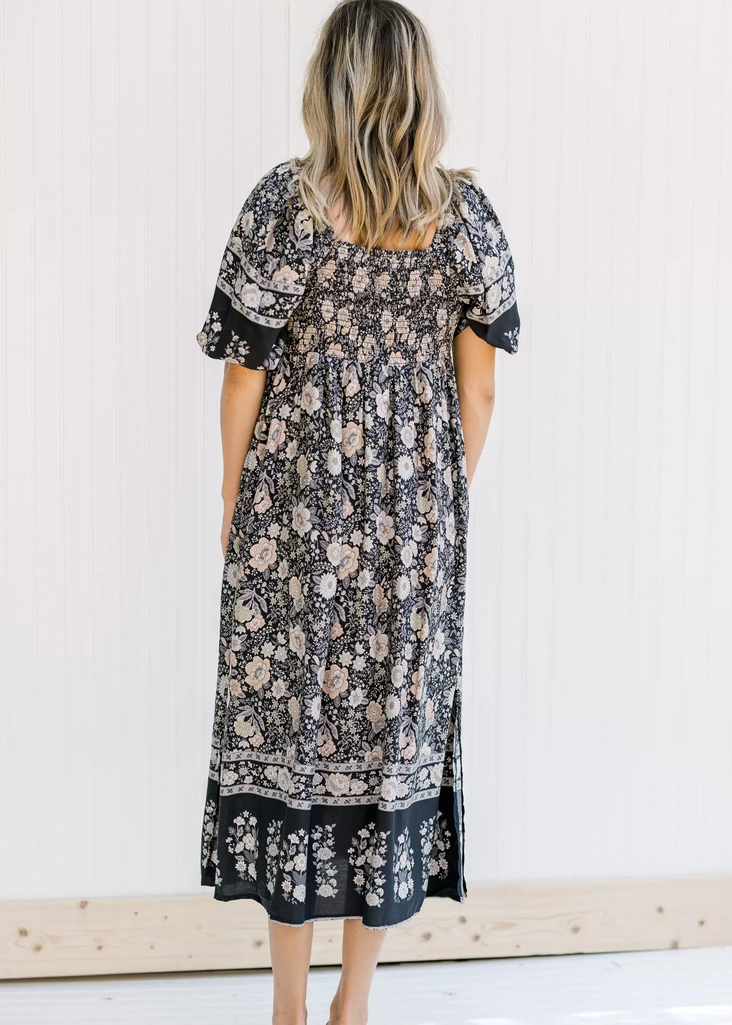 X Border Print Navy Dress