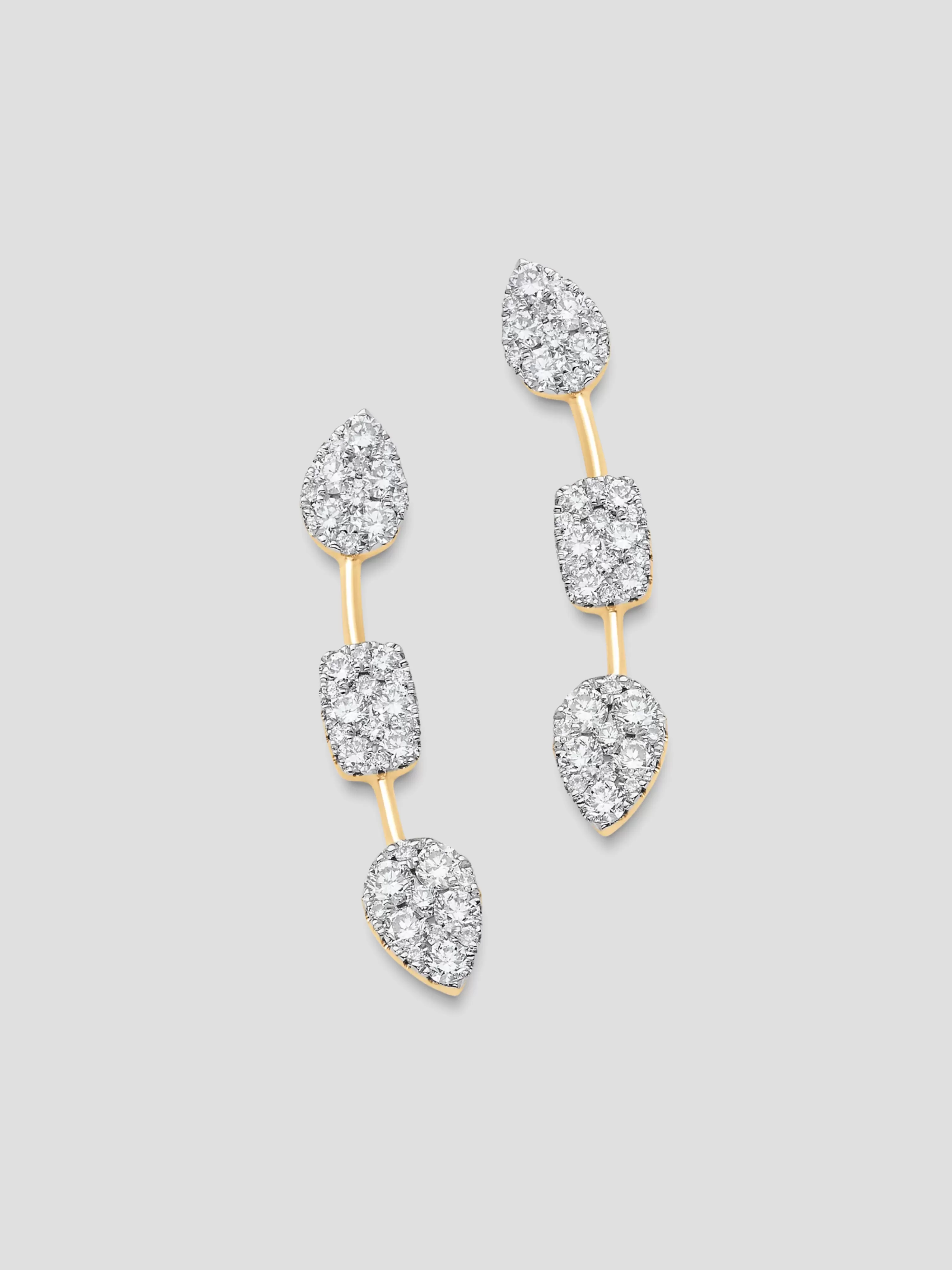 Yellow Gold White Diamond Reverie Ear Crawler with 2 Pear and 1 Cushion Clusters. **Right**