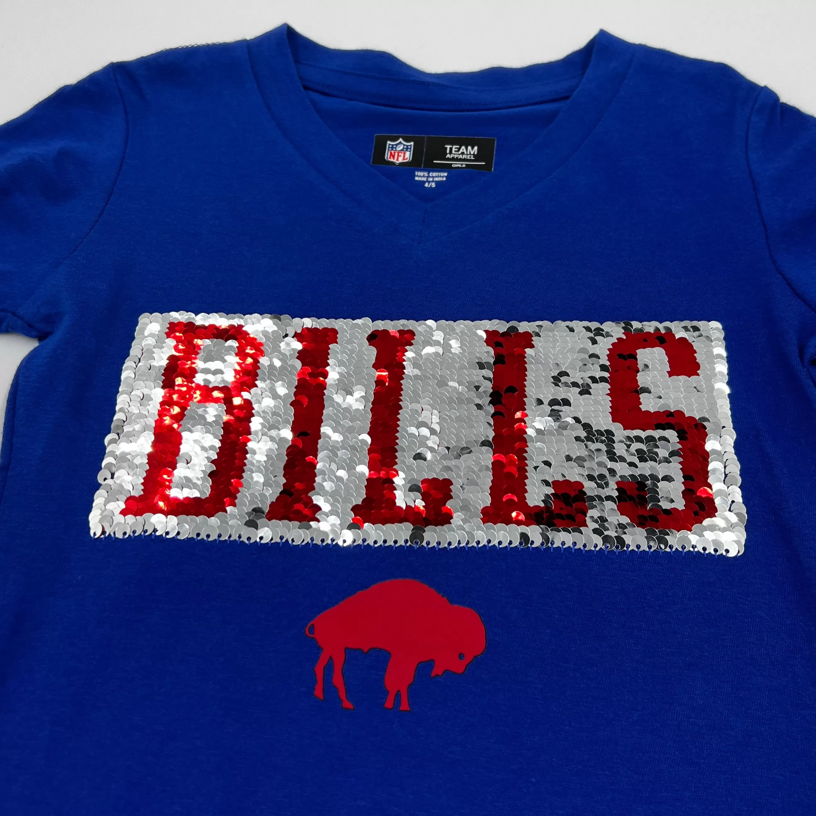 Youth Girls New Era Bills Royal Reversible Sequins Short Sleeve Shirt