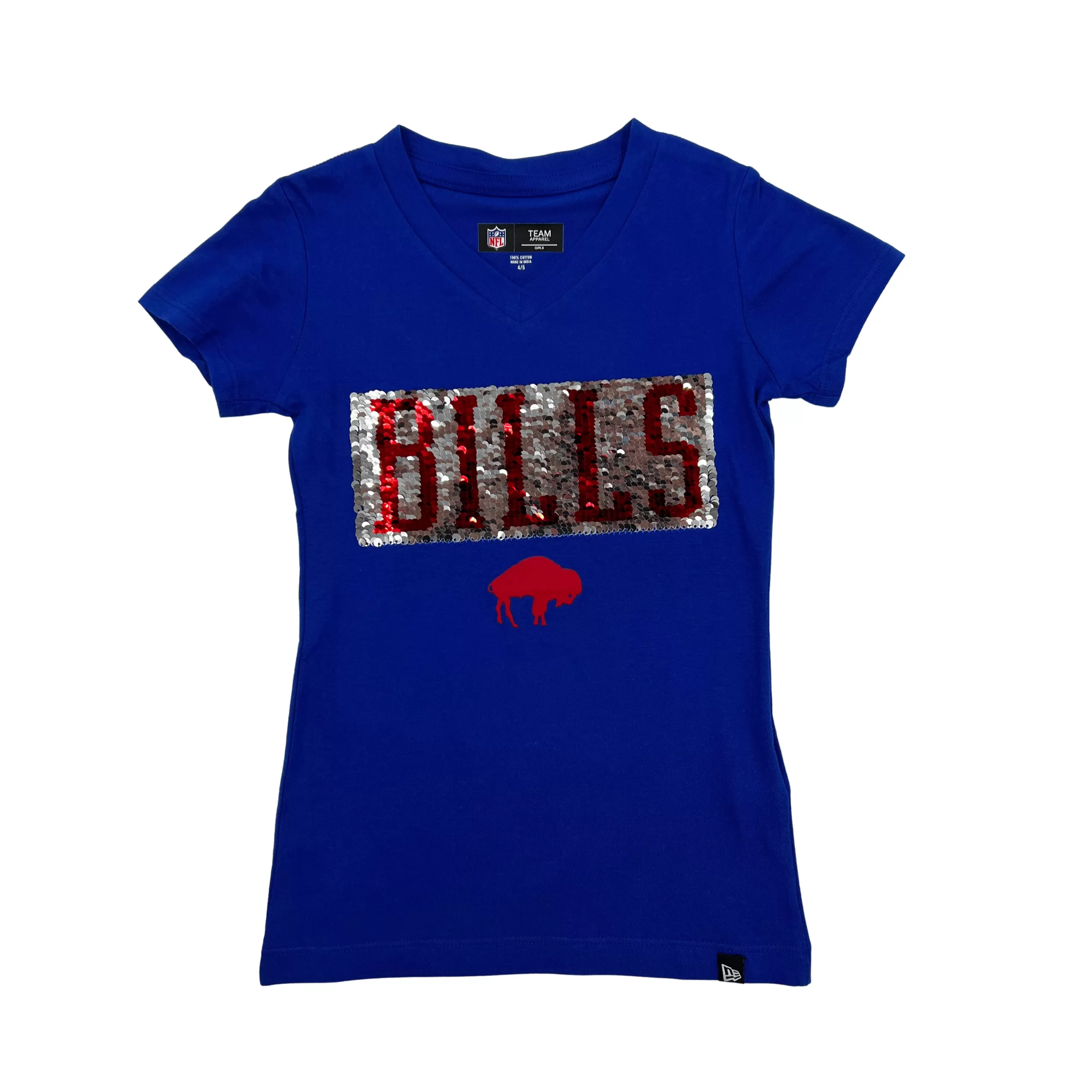 Youth Girls New Era Bills Royal Reversible Sequins Short Sleeve Shirt